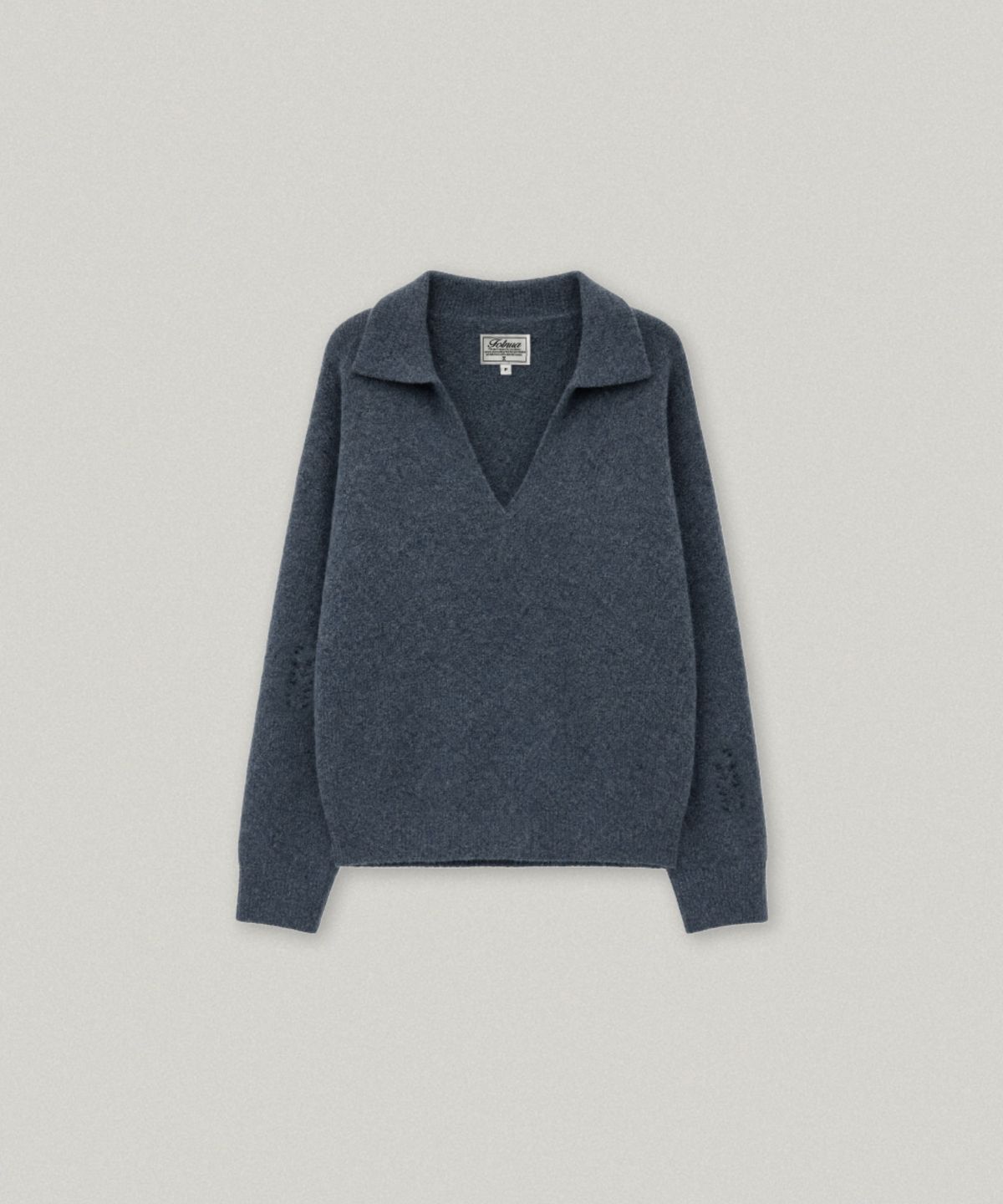 폴뉴아(FOLNUA) DAMAGE V NECK COLLAR KNIT (DUST BLUE)
