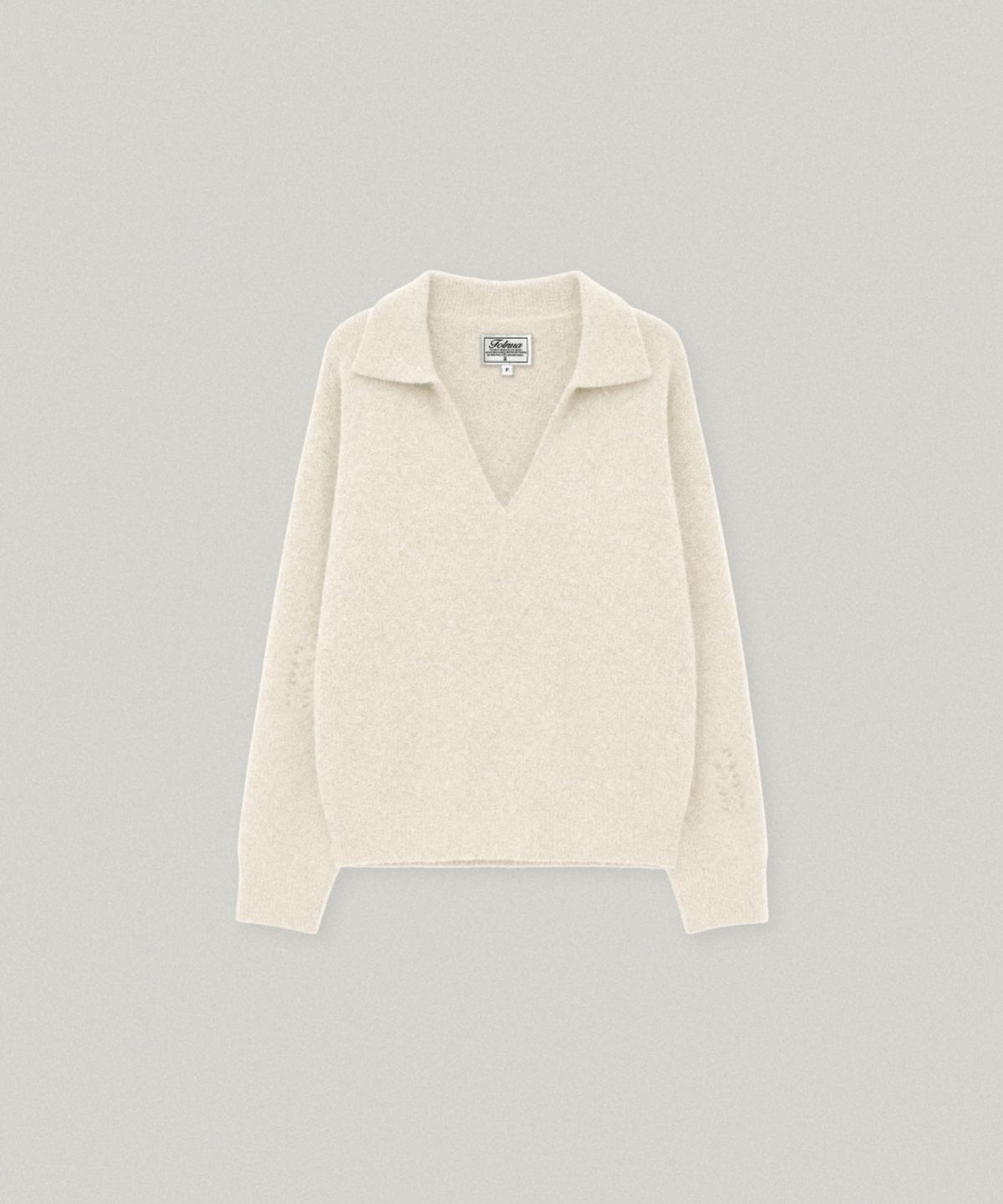 폴뉴아(FOLNUA) DAMAGE V NECK COLLAR KNIT (IVORY)