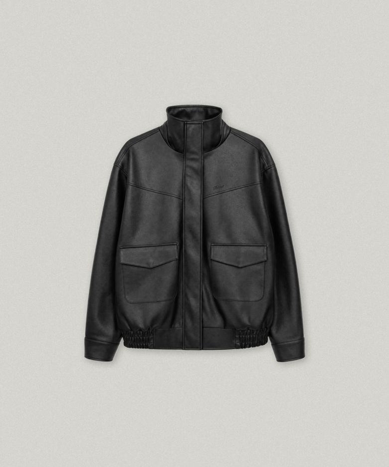 NOBLINE HIGH NECK LEATHER JACKET (BLACK)