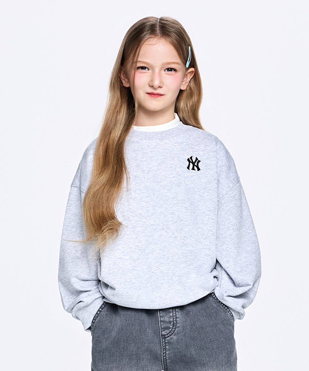 엠엘비 키즈(MLB KIDS) 스포티브 베이직 스몰로고 맨투맨 NY (L.Melange Grey)
