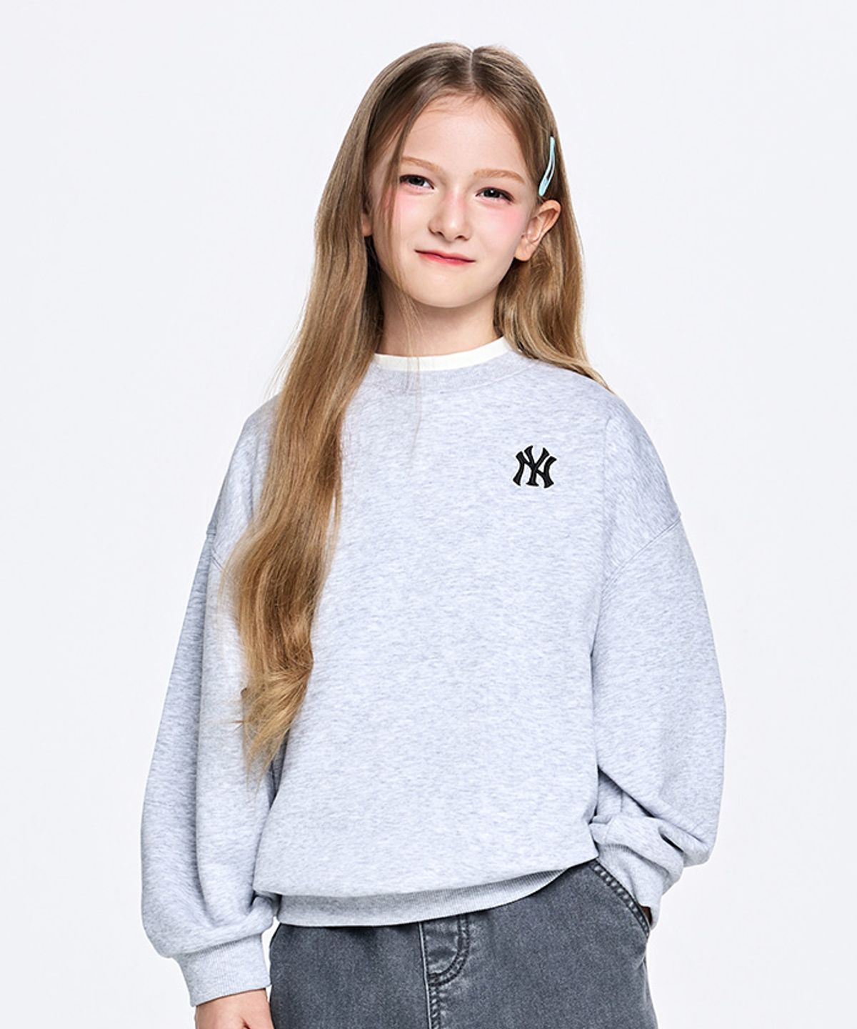 엠엘비 키즈(MLB KIDS) 스포티브 베이직 스몰로고 맨투맨 NY (L.Melange Grey)