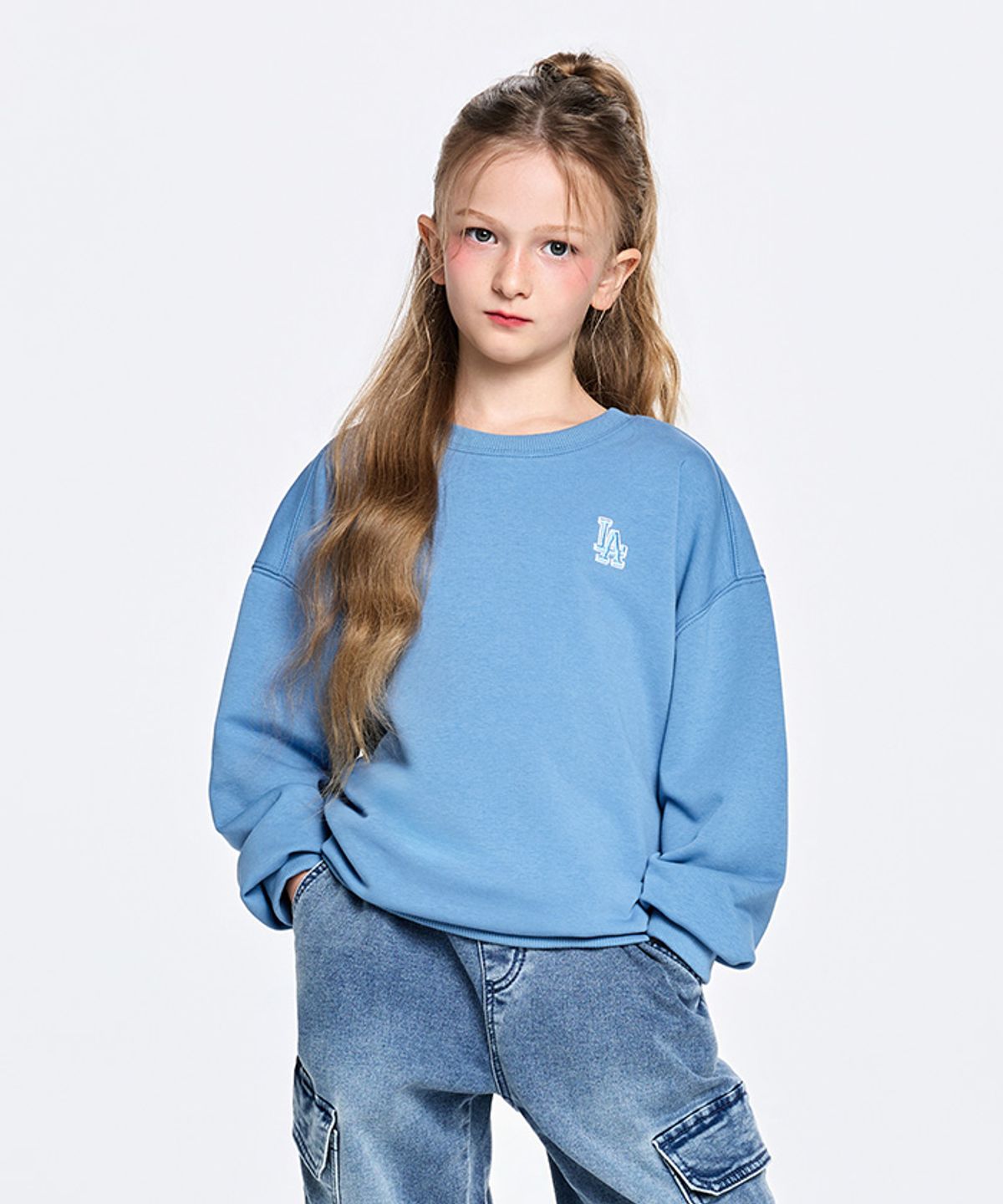엠엘비 키즈(MLB KIDS) 스포티브 베이직 스몰로고 맨투맨 LA (Blue)