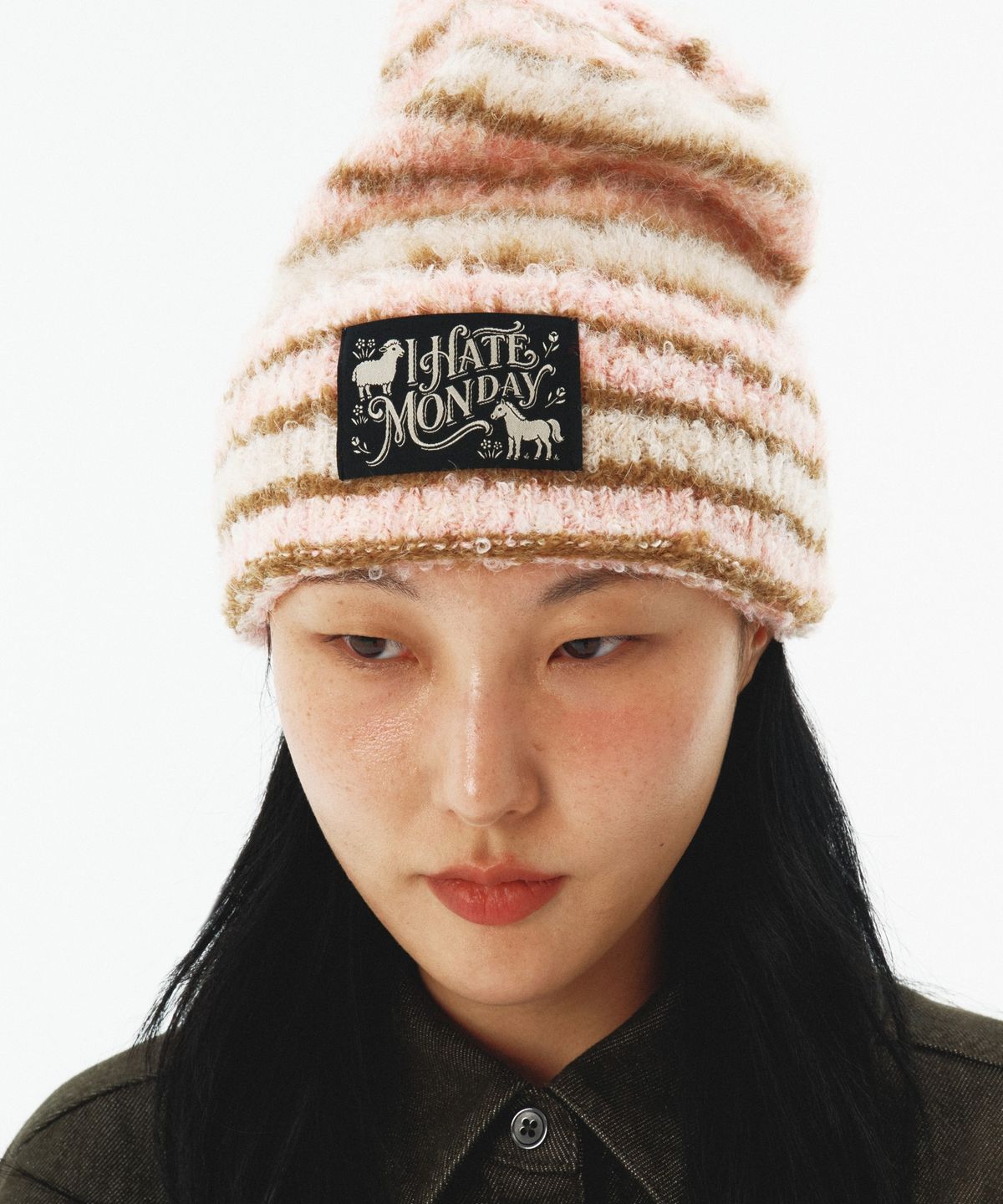 아이헤이트먼데이(I HATE MONDAY) [I26FW03] 로고 스탬프 비니 핑크