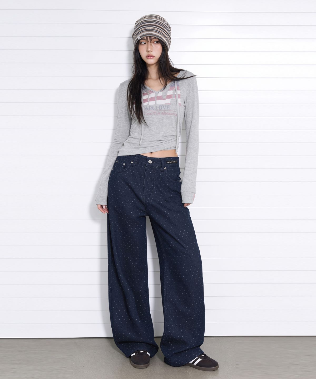 아티스트웨어(ARTISTWEAR) 도트 와이드 데님팬츠