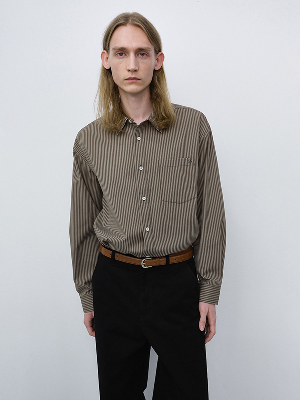 던스트 포 맨(DUNST FOR MEN) UNISEX INFORMAL SHIRT_UDSH6C102_BROWN STRIPE