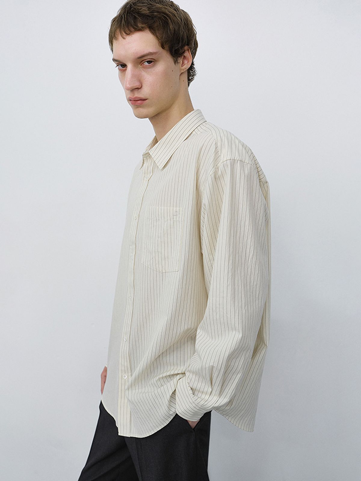 던스트 포 맨(DUNST FOR MEN) UNISEX INFORMAL SHIRT_UDSH6C102_IVORY STRIPE