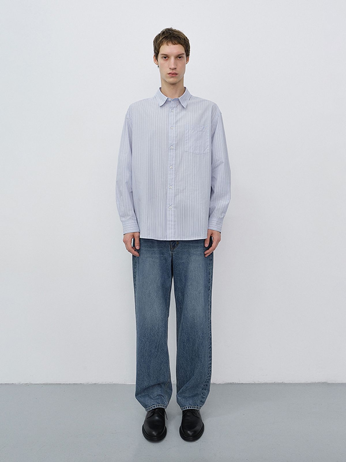 던스트 포 맨(DUNST FOR MEN) UNISEX INFORMAL SHIRT_UDSH6C102_SOFT BLUE/GREY STRIPE
