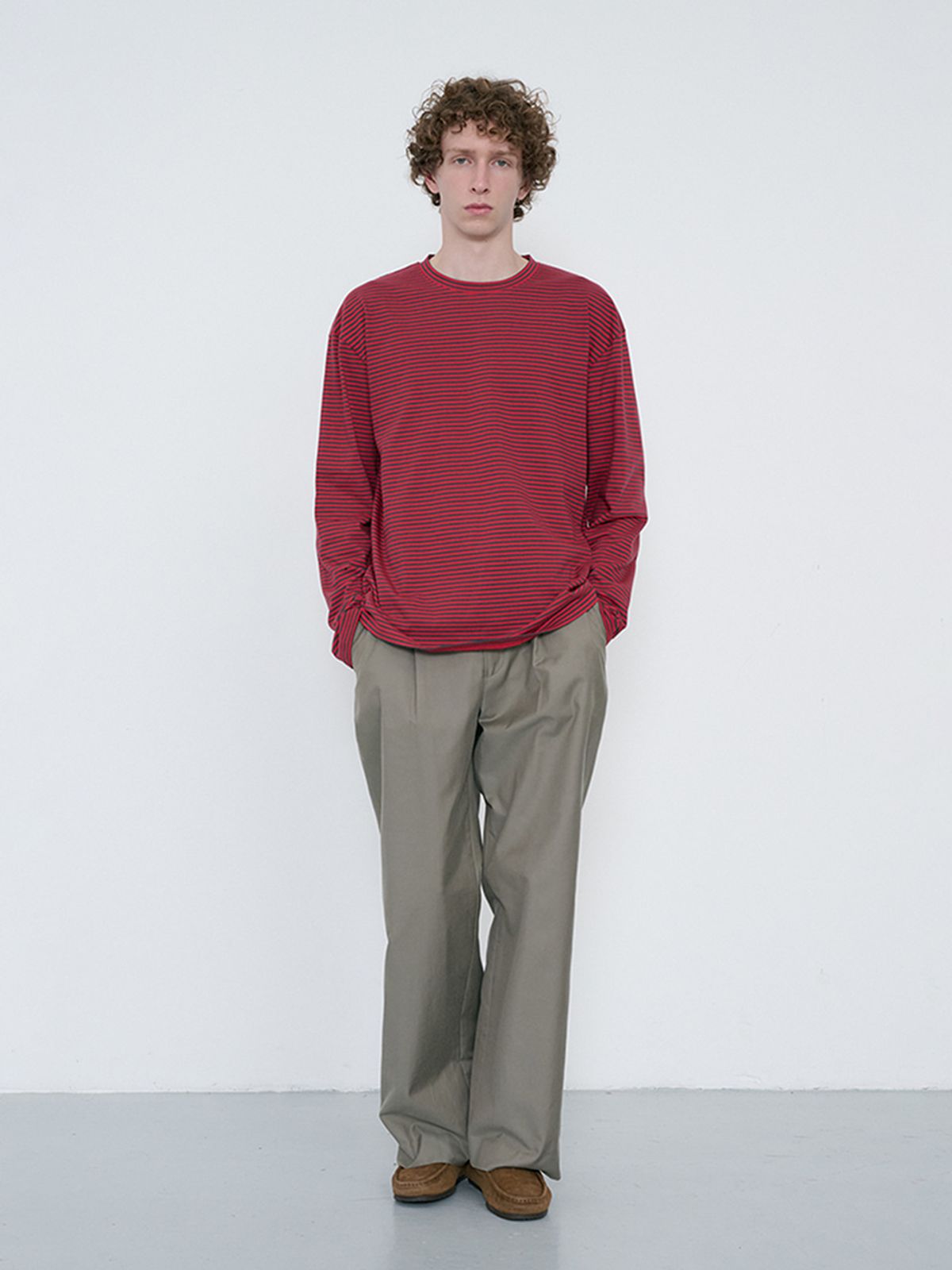 던스트 포 맨(DUNST FOR MEN) UNISEX MUTED STRIPED T-SHIRT_UDTS6C105_RED