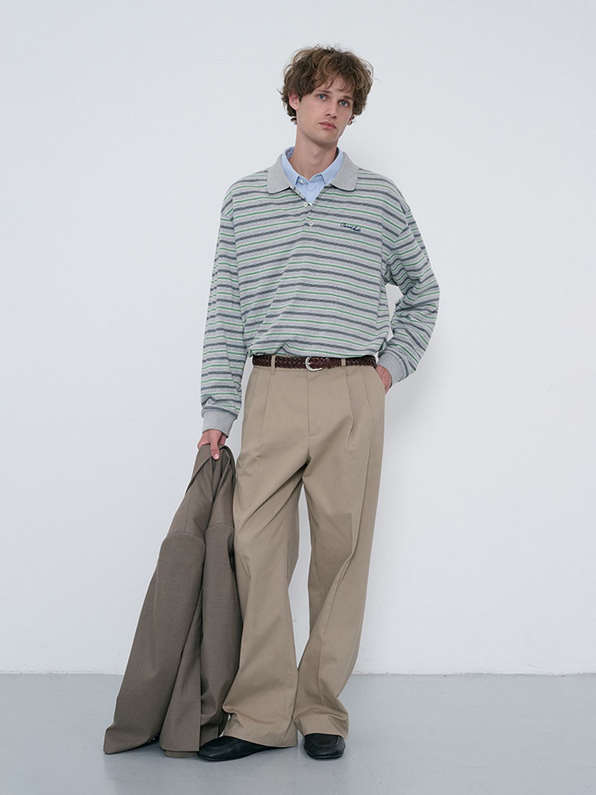던스트 포 맨(DUNST FOR MEN) UNISEX MULTI STRIPE COLLARED T-SHIRT_UDTS6C119_MELANGE GREY STRIPE