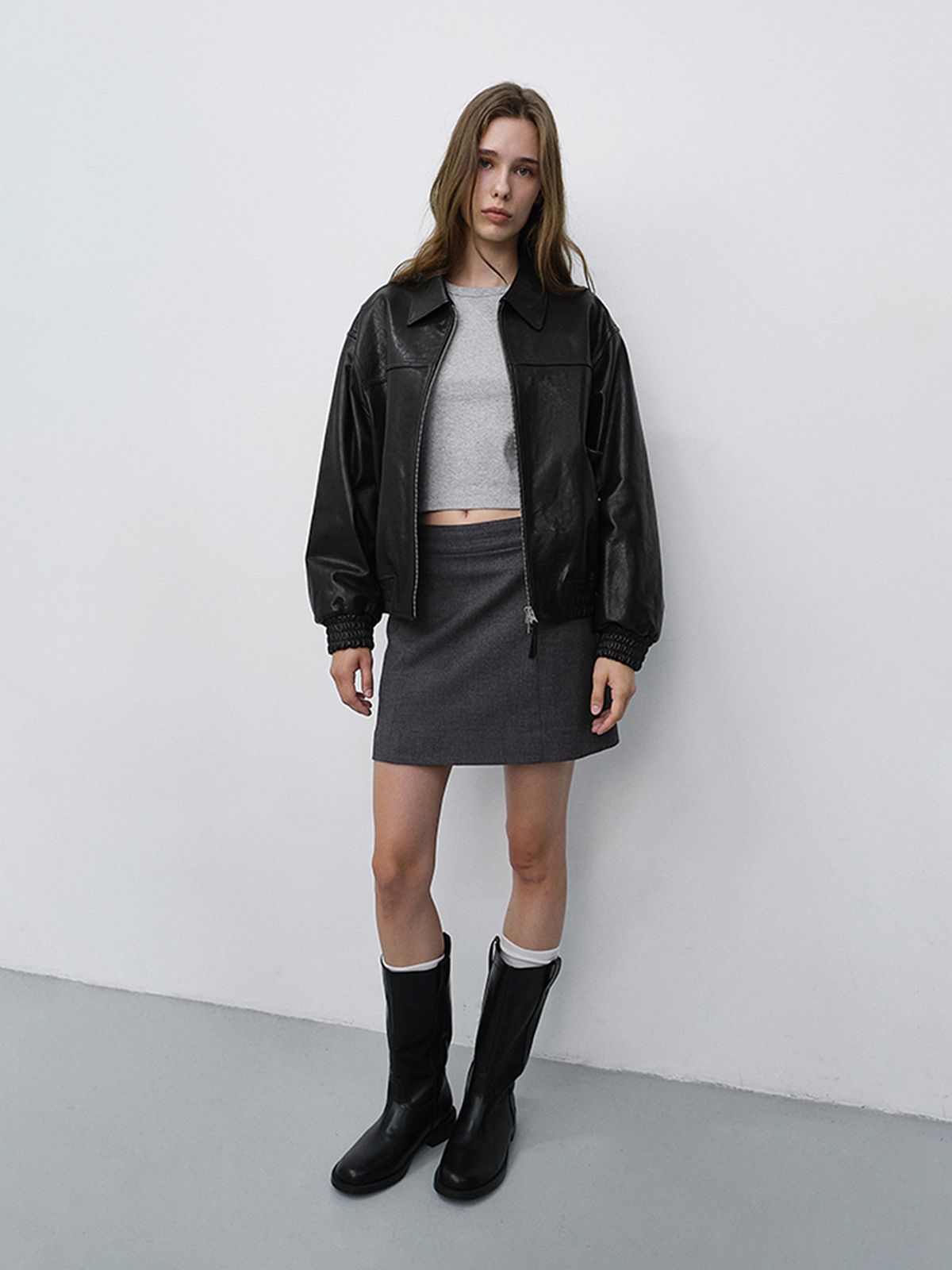 던스트(DUNST) MINI SKIRT_UDSK6C201_CHARCOAL GREY