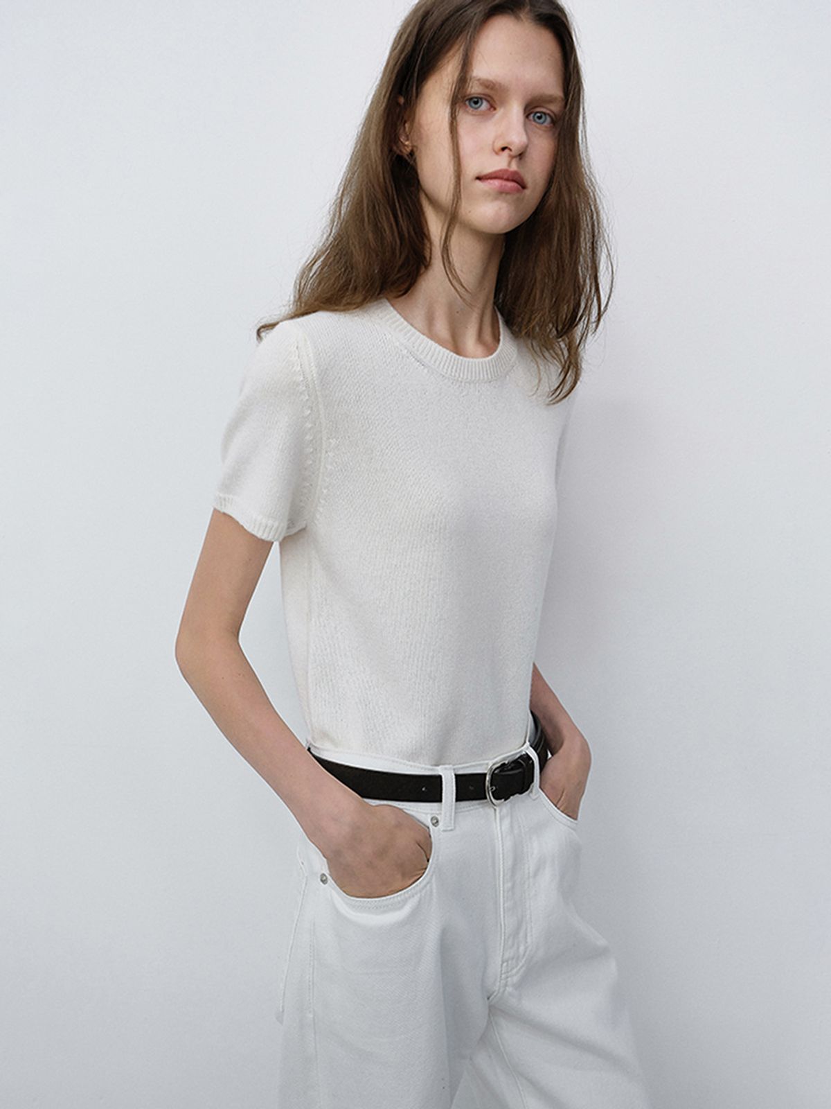 던스트(DUNST) HALF SLEEVE KNIT TOP_UDSW6C201_IVORY