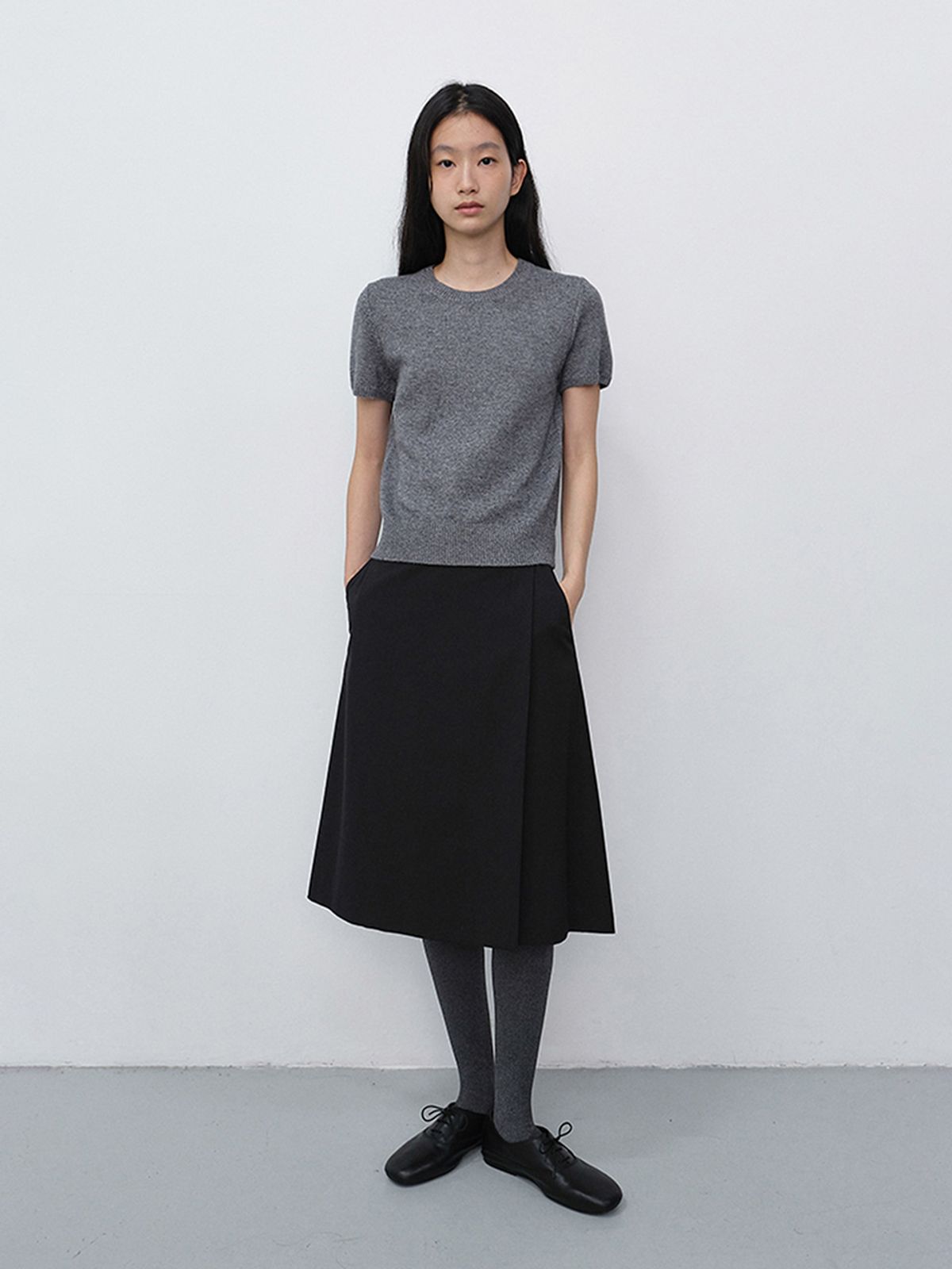 던스트(DUNST) HALF SLEEVE KNIT TOP_UDSW6C201_MELANGE GREY