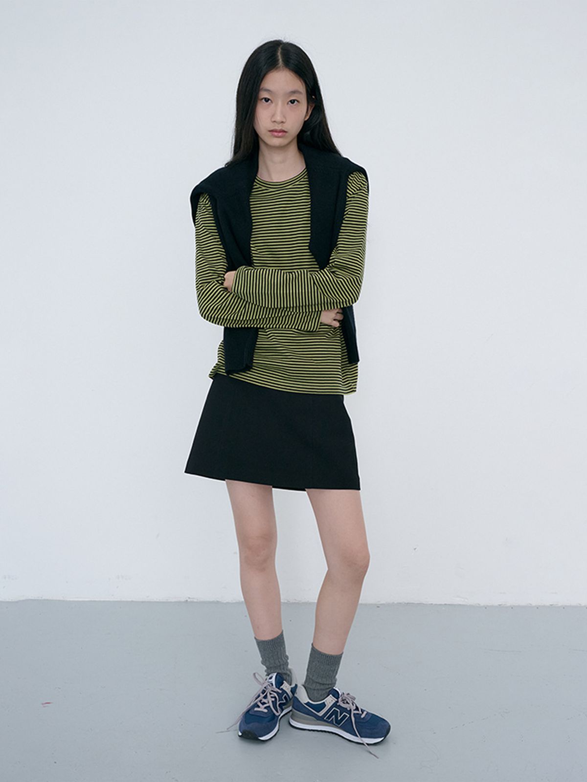 던스트(DUNST) UNISEX MUTED STRIPED T-SHIRT_UDTS6C105_OLIVE KHAKI