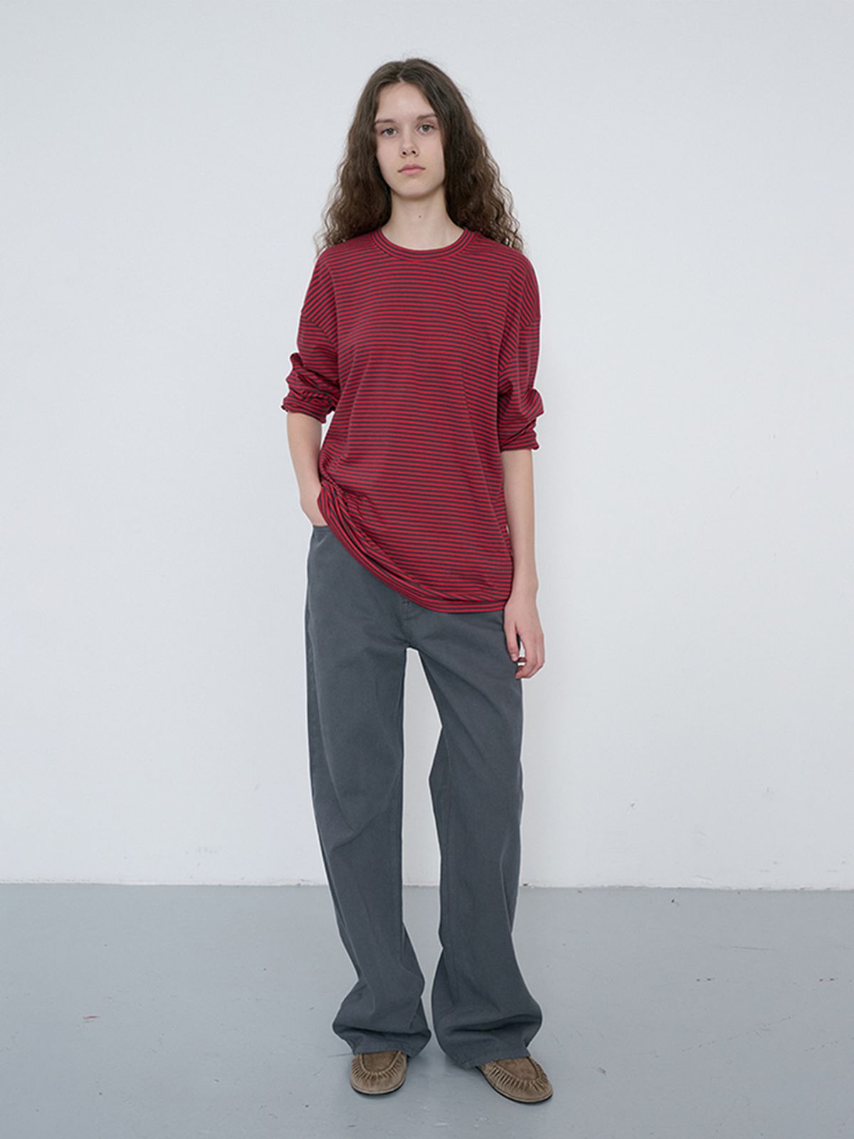 던스트(DUNST) UNISEX MUTED STRIPED T-SHIRT_UDTS6C105_RED