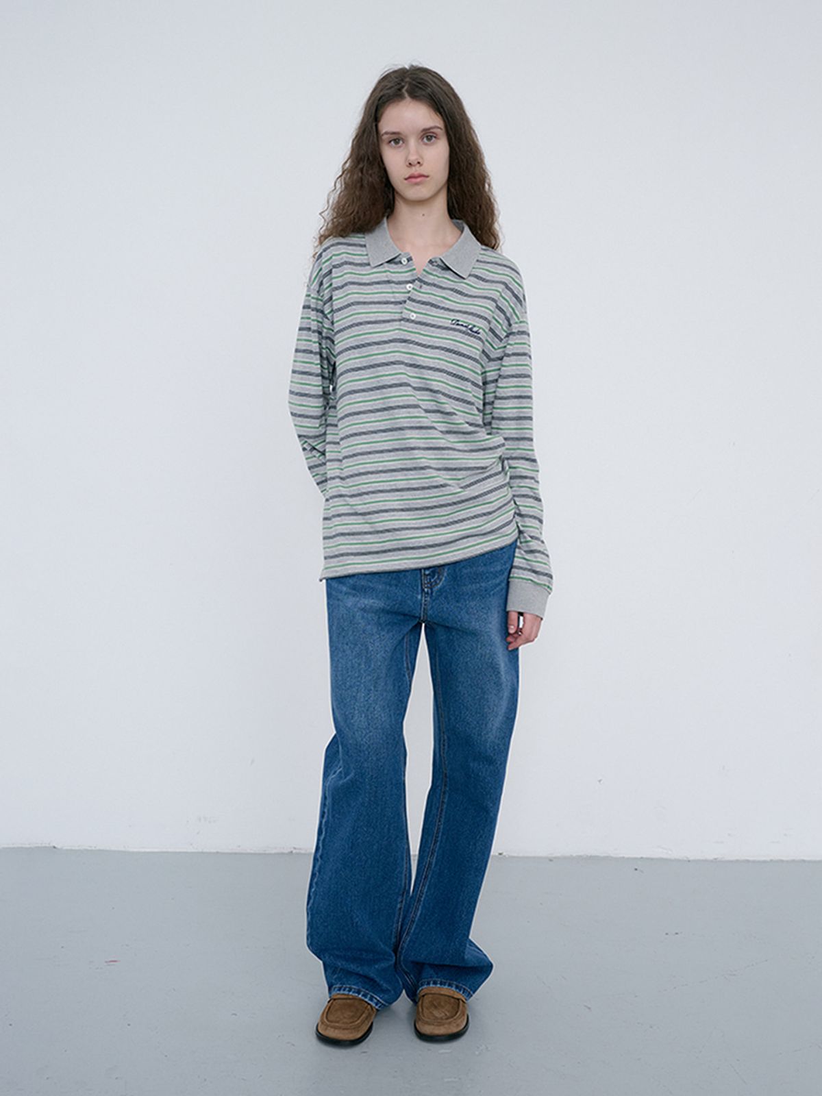 던스트(DUNST) UNISEX MULTI STRIPE COLLARED T-SHIRT_UDTS6C119_MELANGE GREY STRIPE