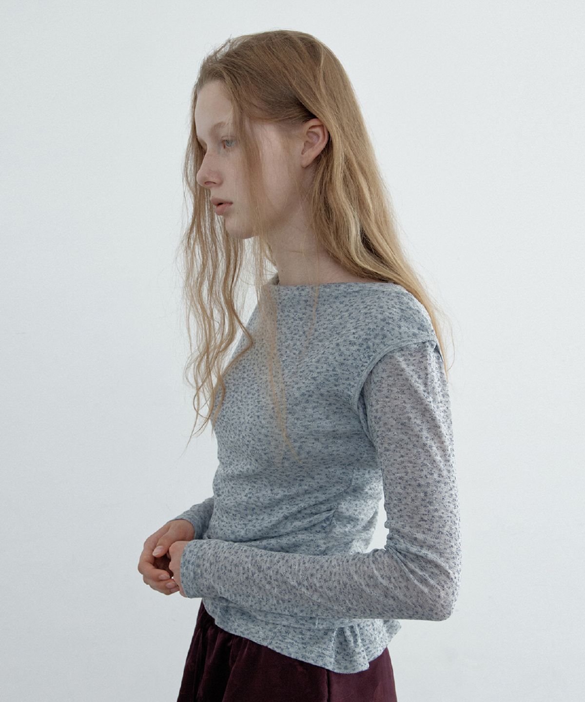 토아베(TOAVE) Flower Draped Layered Tee Set (Gray)