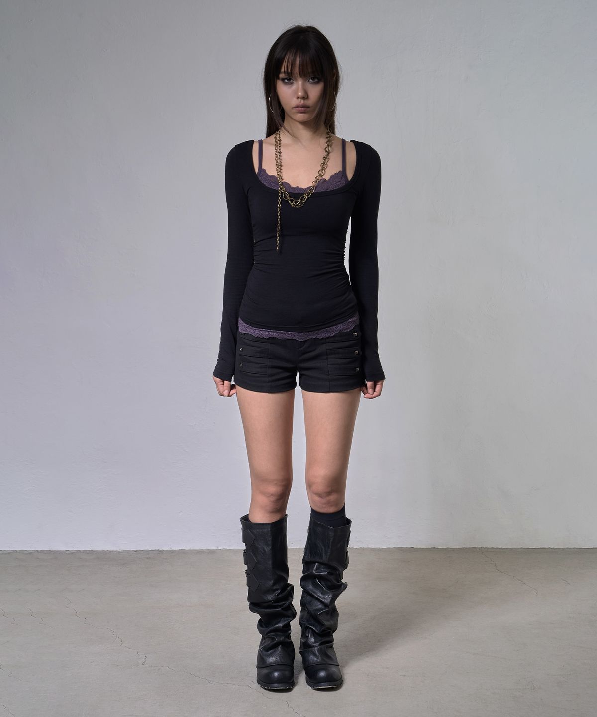 팬시클럽(FANCY CLUB) 레이스 레이어드 롱슬리브 (BLACK) F26ZB522