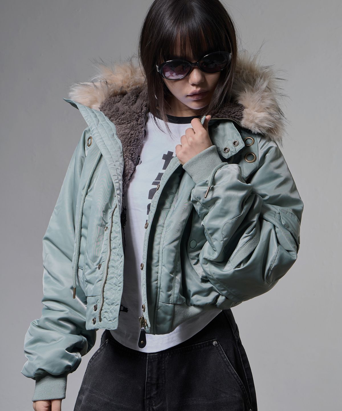 팬시클럽(FANCY CLUB) 아일렛 퍼 MA-1 (ASH KHAKI) F26ZA003