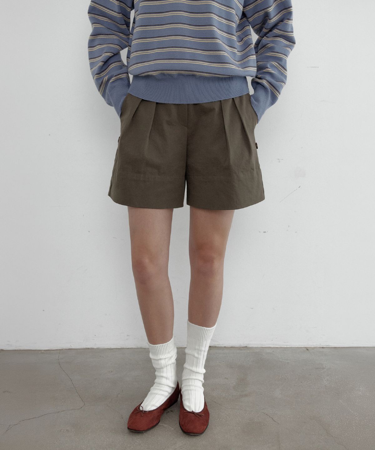 토아베(TOAVE) Roll-Up Cotton Half Pants (Khaki brown)