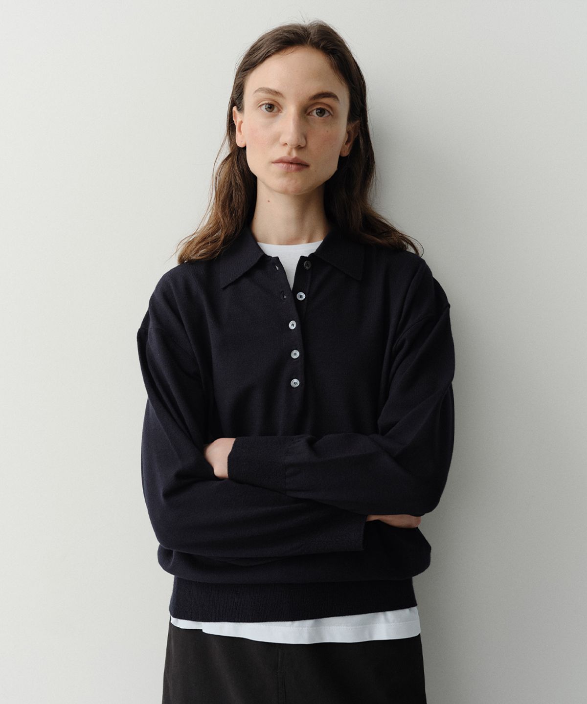 이아(EAAH) DENNY COLLAR KNIT TOP (NAVY)