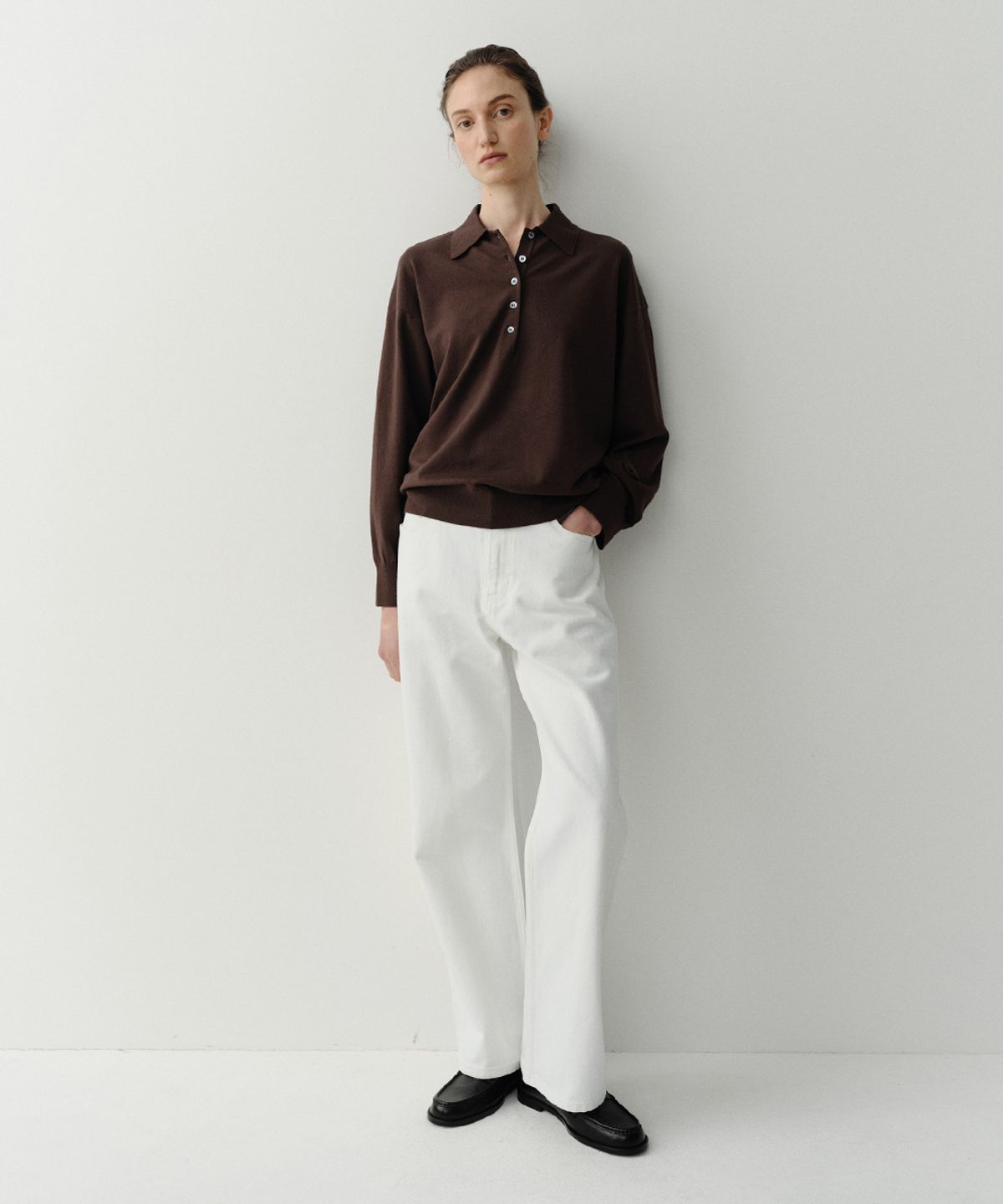 이아(EAAH) DENNY COLLAR KNIT TOP (BROWN)