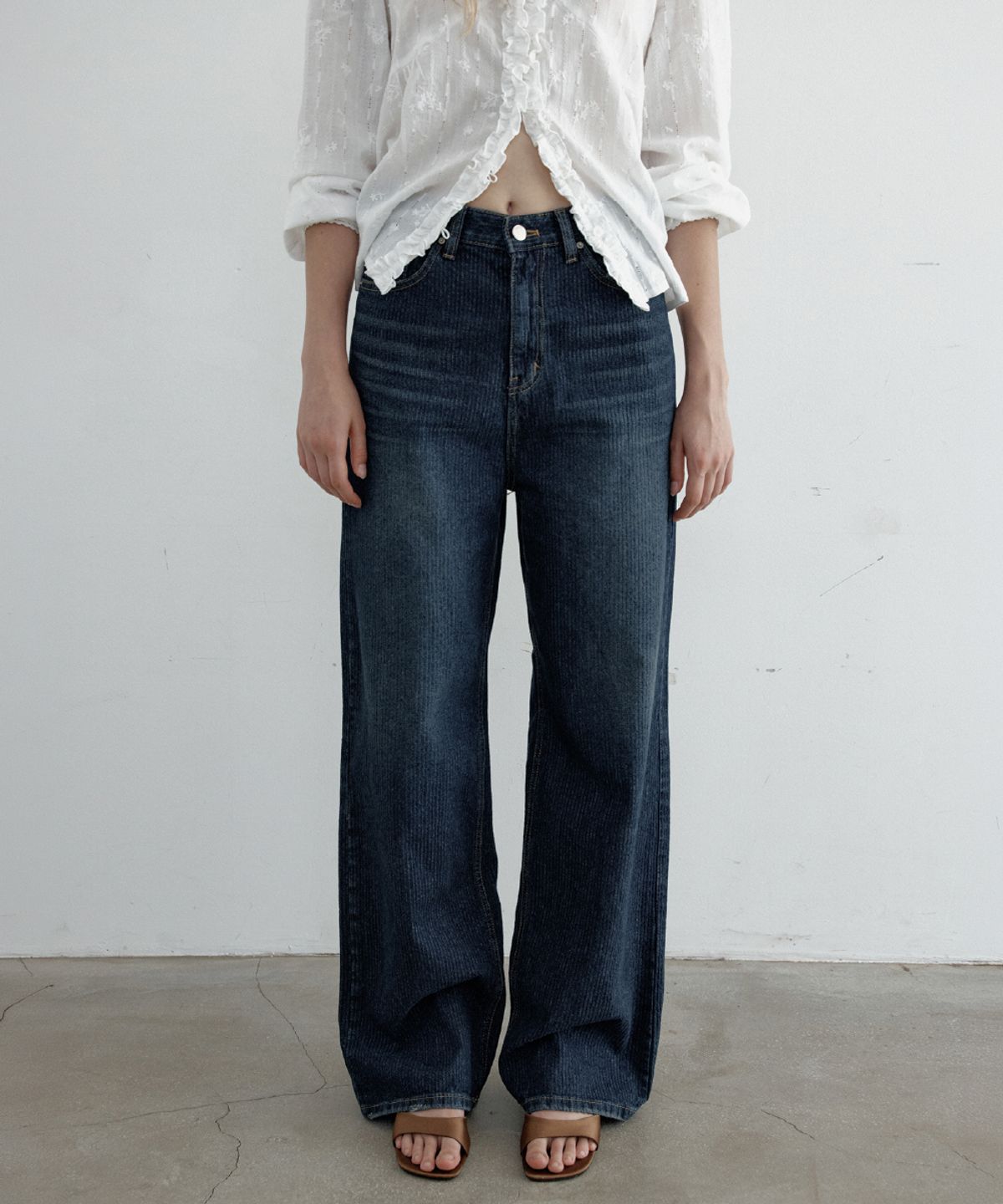 토아베(TOAVE) [기장선택] Linear Rib Relaxed Fit Denim (Dark blue)