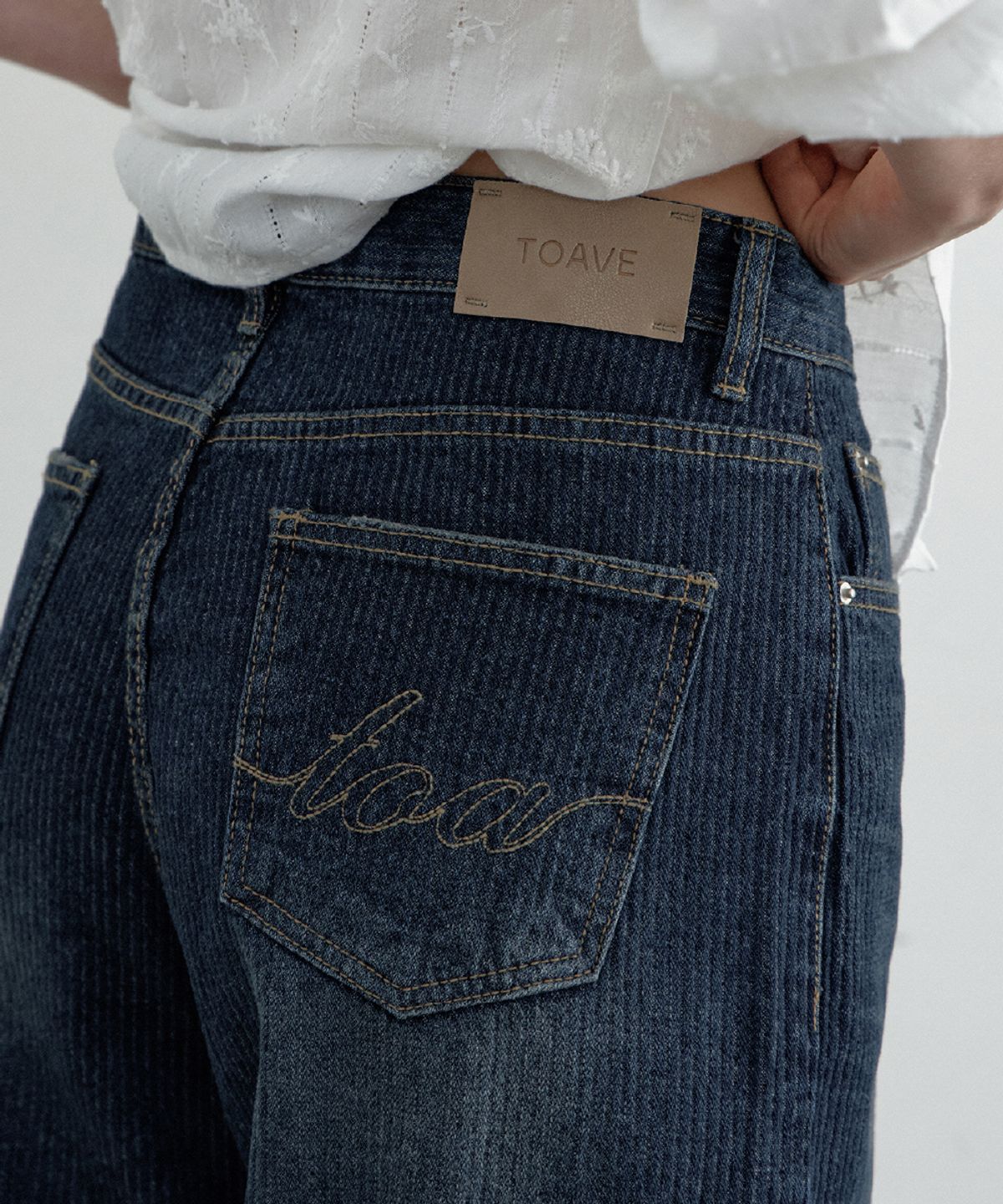 토아베(TOAVE) [기장선택] Linear Rib Relaxed Fit Denim (Dark blue)