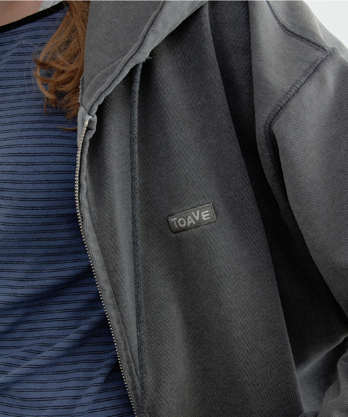 토아베(TOAVE) Stone Pigment Hood Zip-Up (Deep gray)