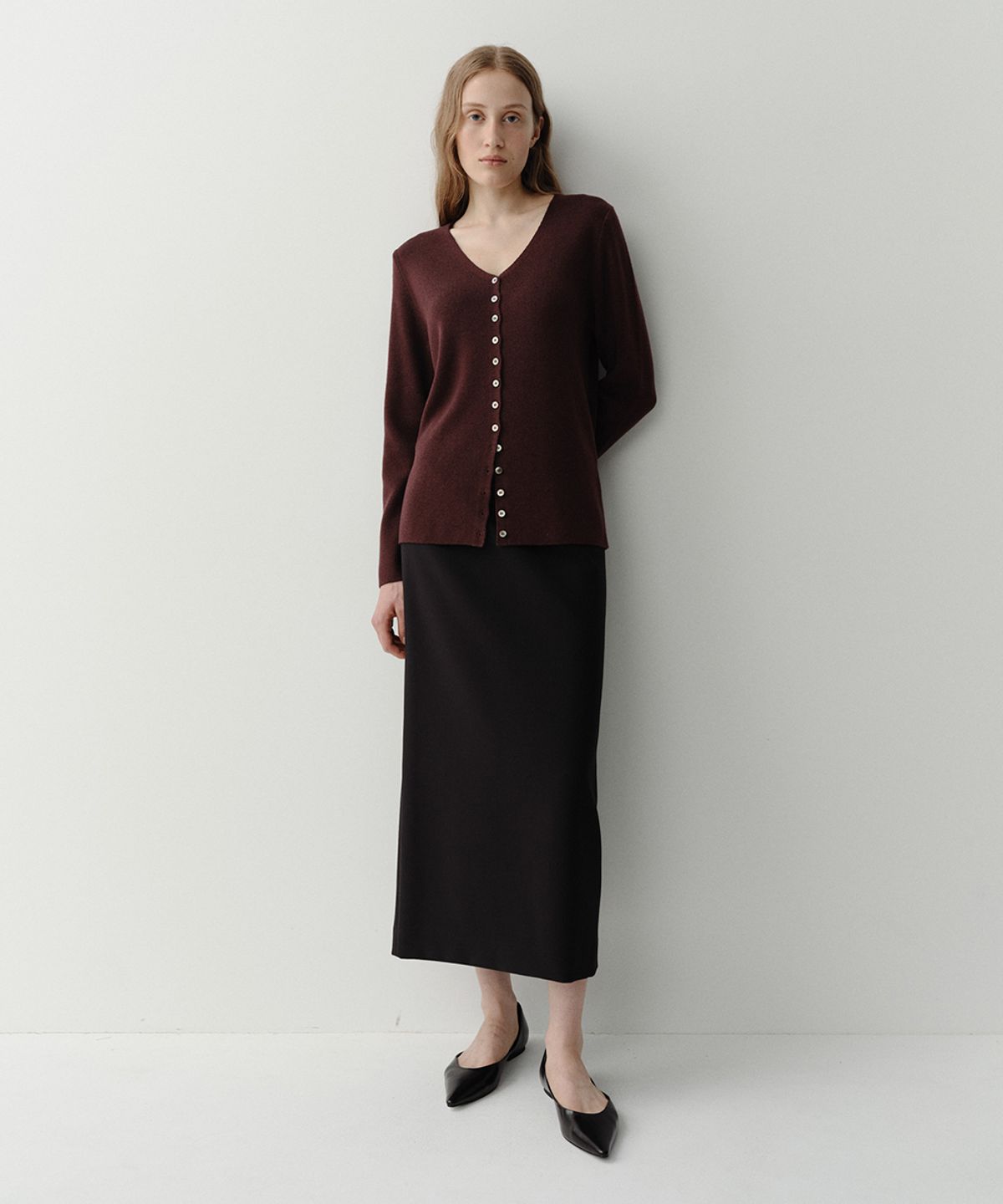 이아(EAAH) WOOL BUTTON KNIT CARDIGAN (BURGUNDY)