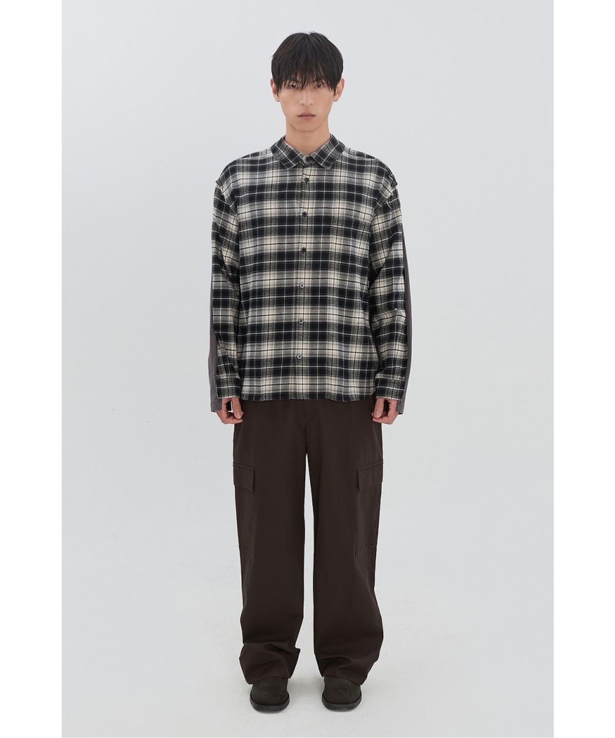 래코드(RECODE) Mixed T-Shirt Check Shirt RKSAA26653GYX