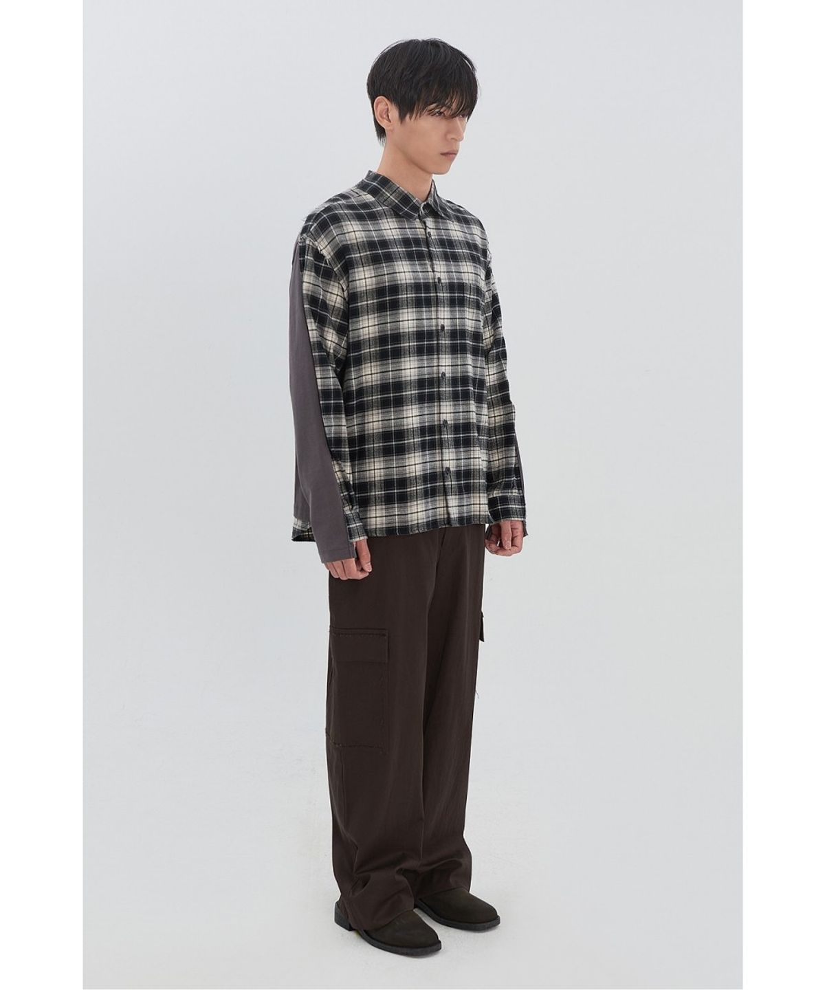 래코드(RECODE) Mixed T-Shirt Check Shirt RKSAA26653GYX