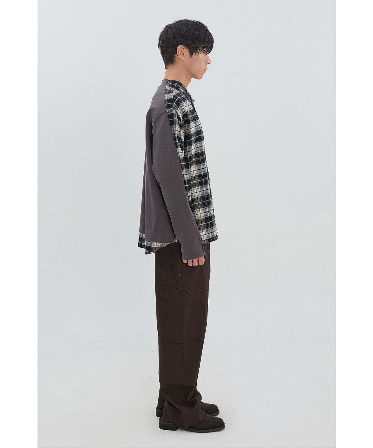 래코드(RECODE) Mixed T-Shirt Check Shirt RKSAA26653GYX