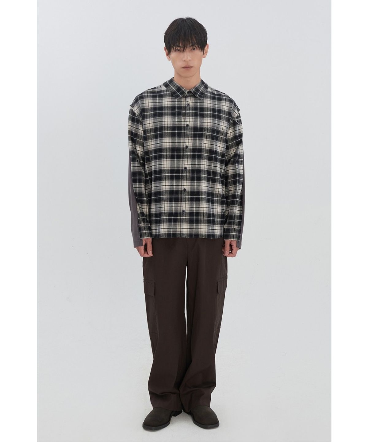 래코드(RECODE) Mixed T-Shirt Check Shirt RKSAA26653GYX