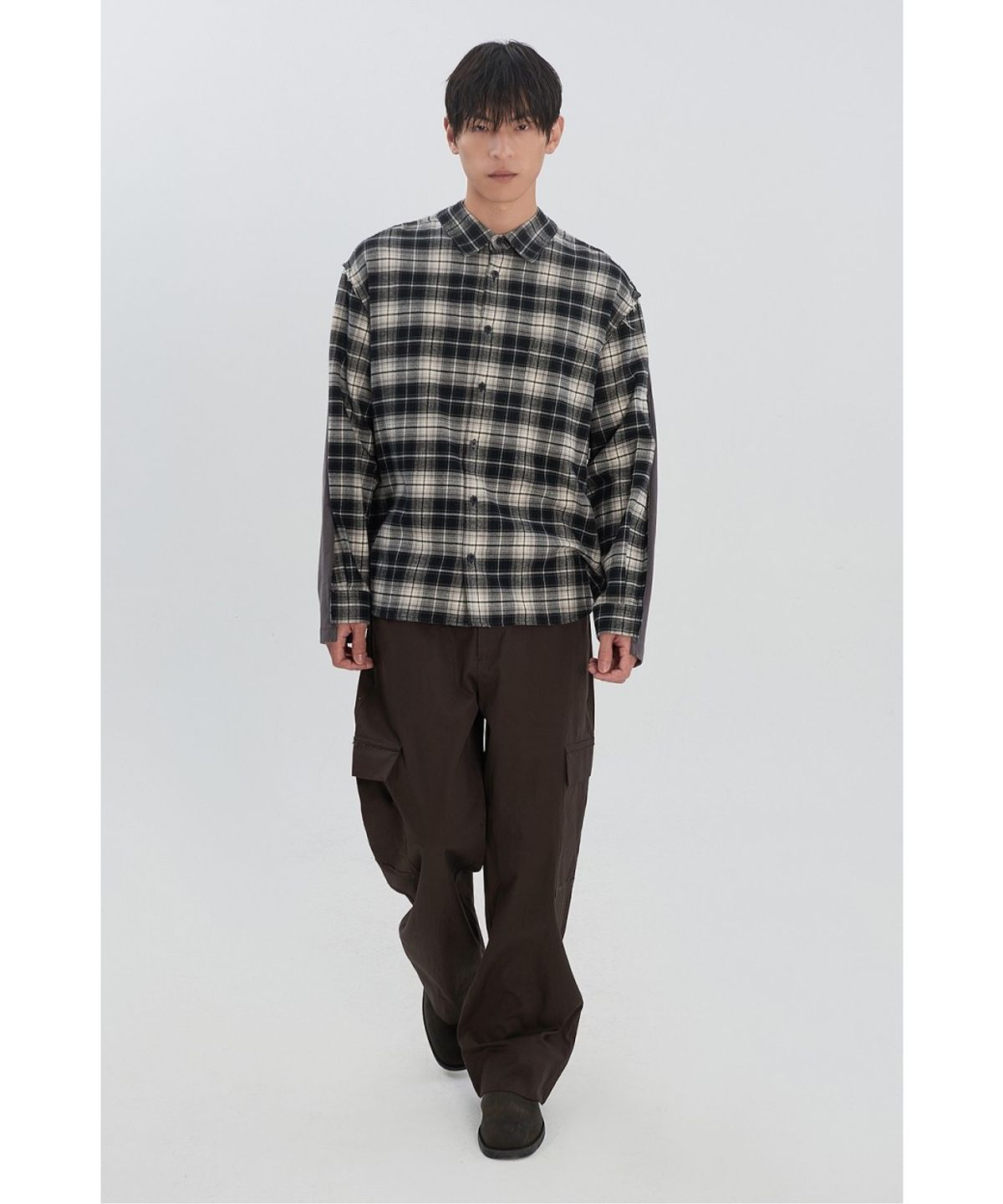 래코드(RECODE) Mixed T-Shirt Check Shirt RKSAA26653GYX