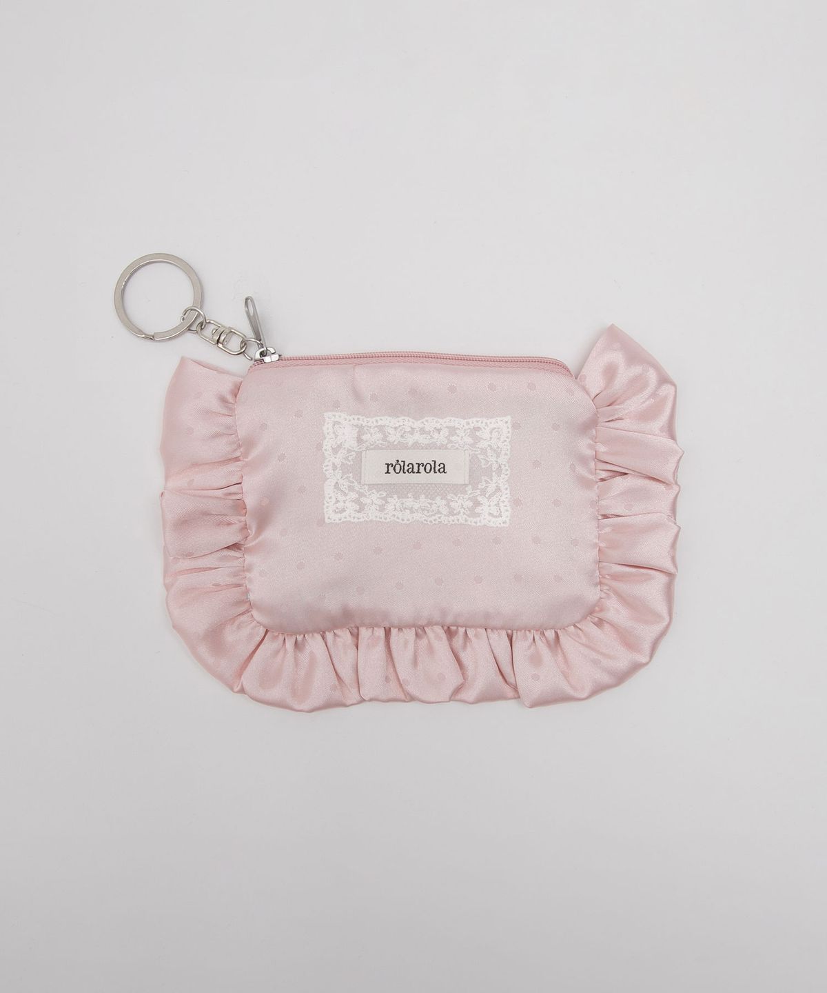 로라로라(ROLAROLA) DOT SATIN FRILL POUCH KEYRING PINK