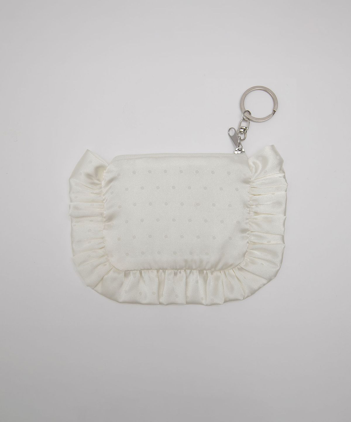 로라로라(ROLAROLA) DOT SATIN FRILL POUCH KEYRING IVORY