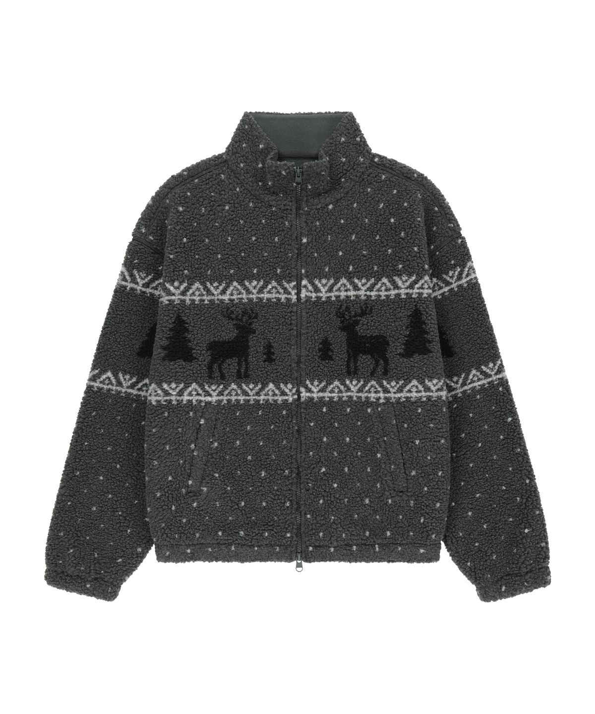 마리떼 프랑소와 저버(MARITHÉ + FRANҪOIS GIRBAUD) HIGH NECK PATTERN FLEECE JACKET gray