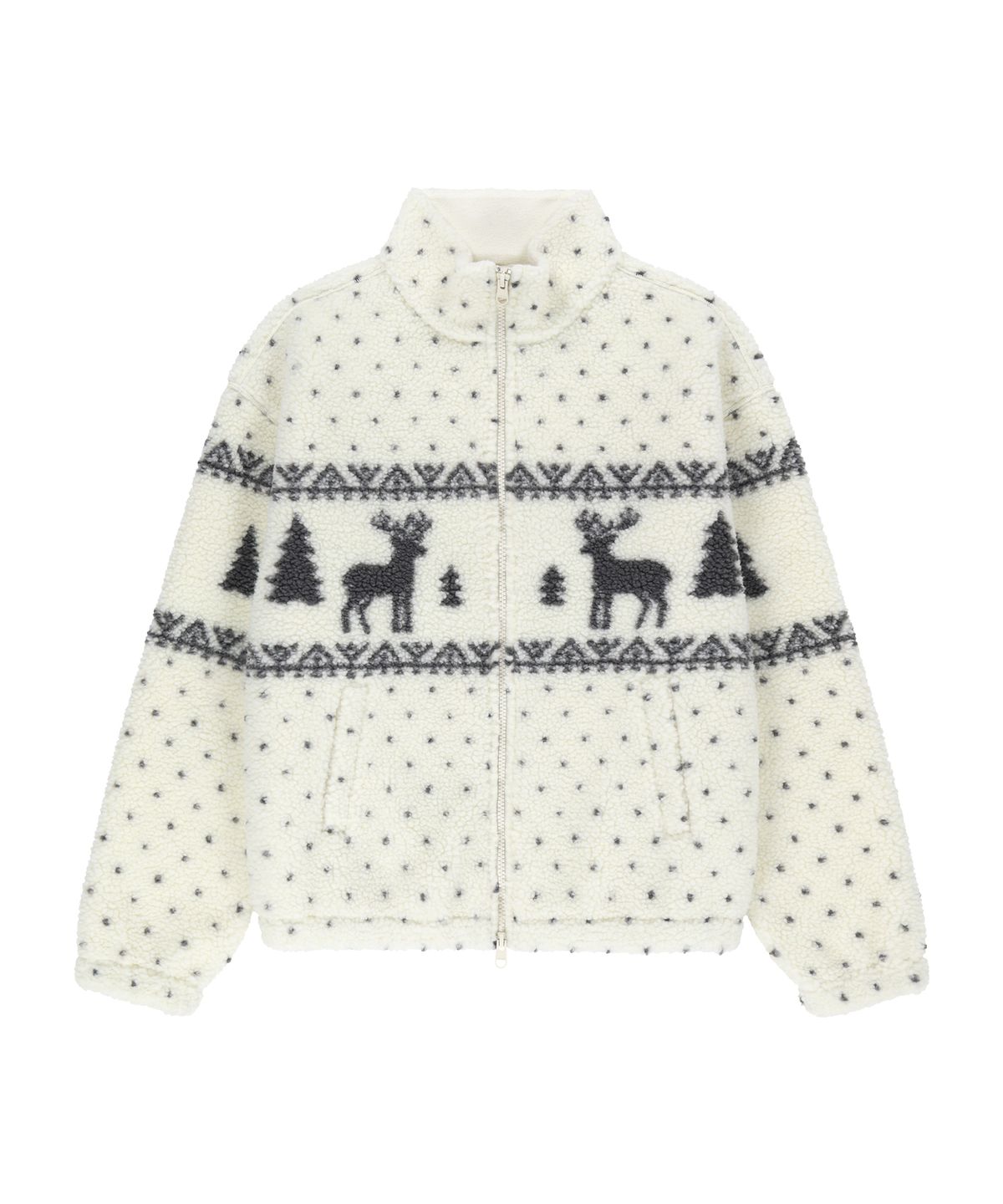 마리떼 프랑소와 저버(MARITHÉ + FRANҪOIS GIRBAUD) HIGH NECK PATTERN FLEECE JACKET ivory