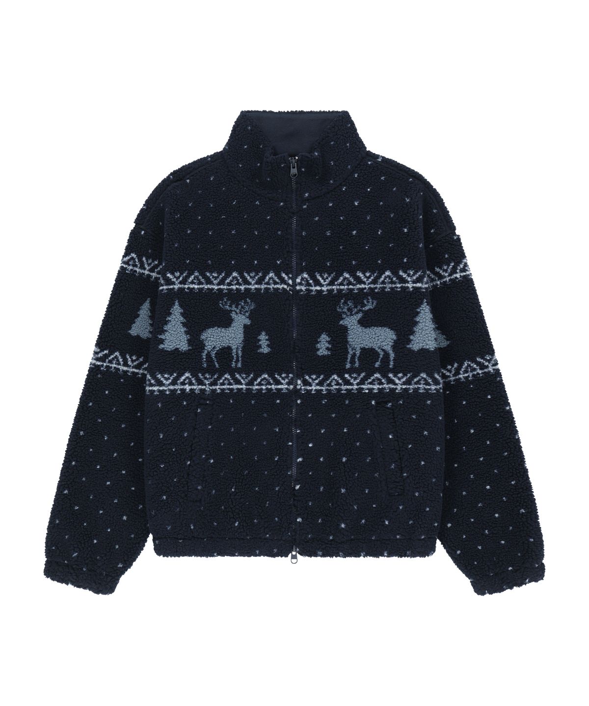 마리떼 프랑소와 저버(MARITHÉ + FRANҪOIS GIRBAUD) HIGH NECK PATTERN FLEECE JACKET navy