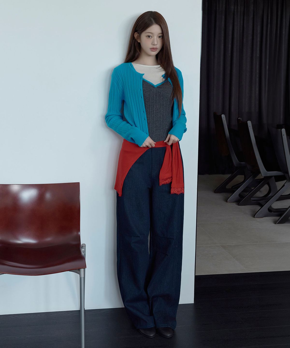로라로라(ROLAROLA) PINTUCK WIDE CURVED DENIM DARK INDIGO