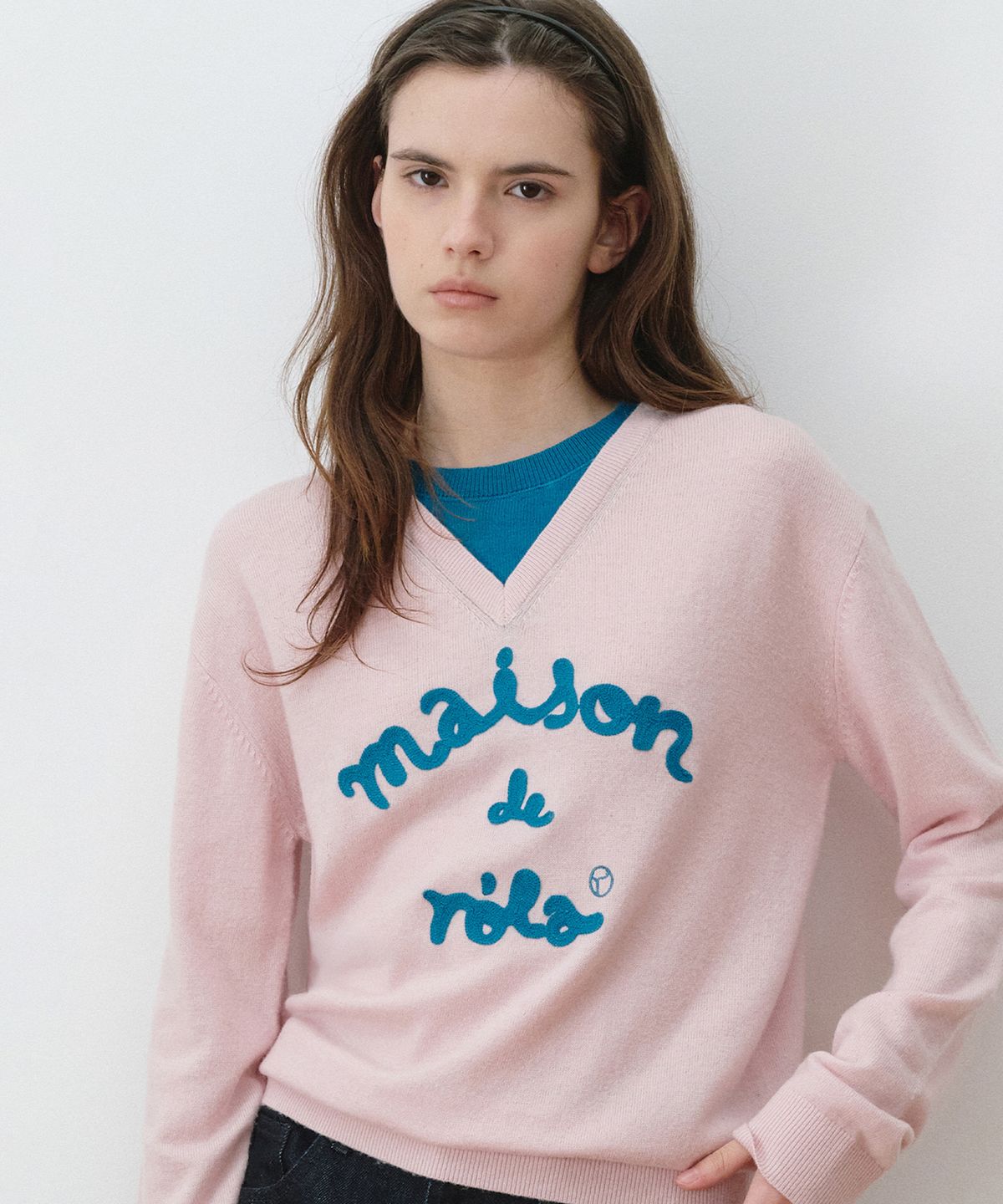 로라로라(ROLAROLA) MAISON DE ROLA EMBROIDERY LAYERED KNIT PK+BL