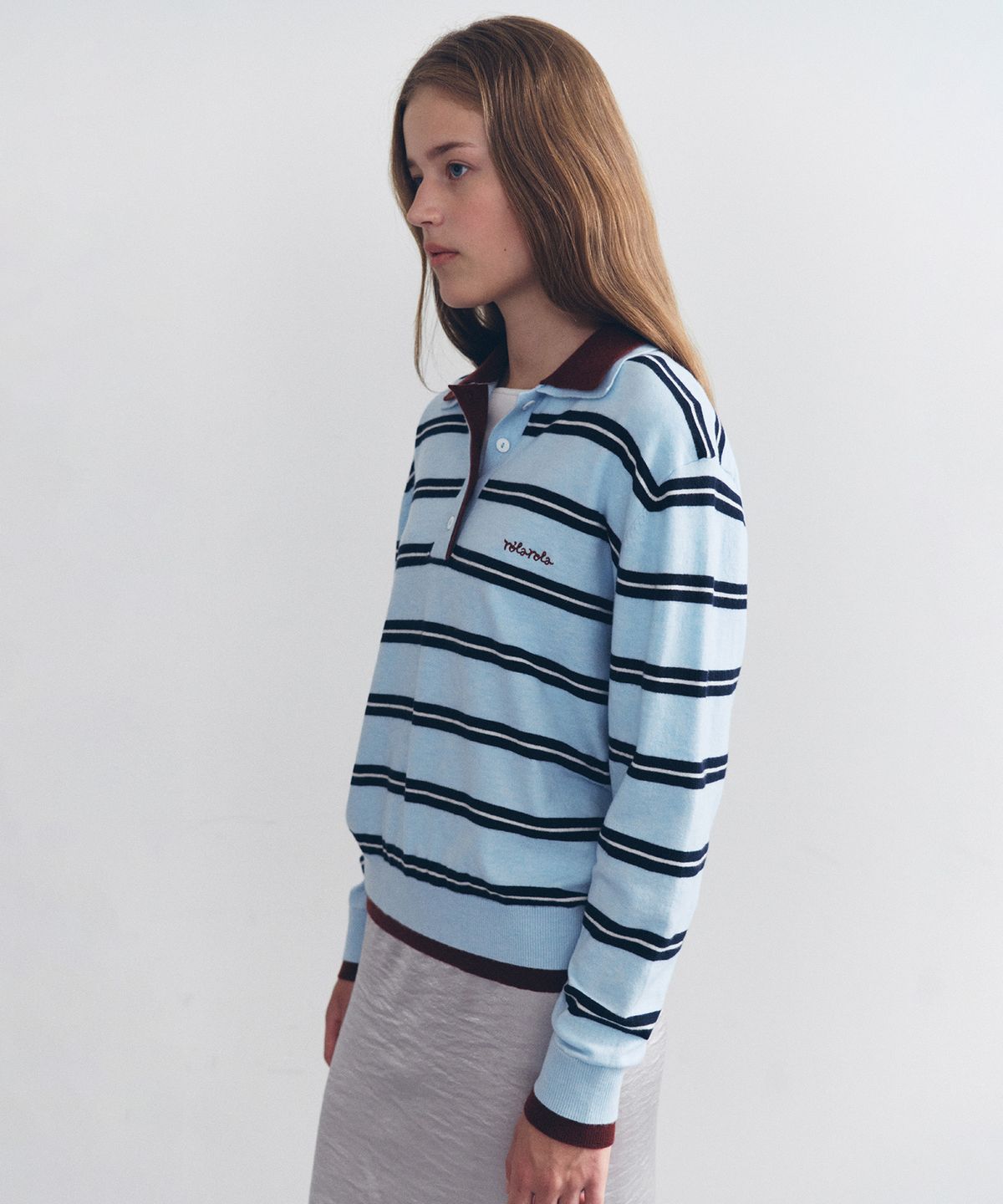 로라로라(ROLAROLA) DOUBLE COLLAR STRIPE KNIT SK+BG