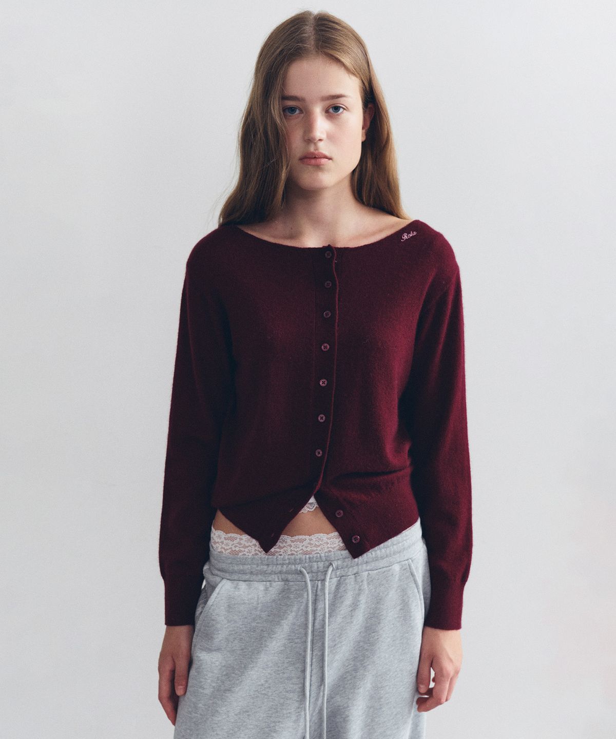 로라로라(ROLAROLA) TWO WAY BUTTON CARDIGAN BURGUNDY