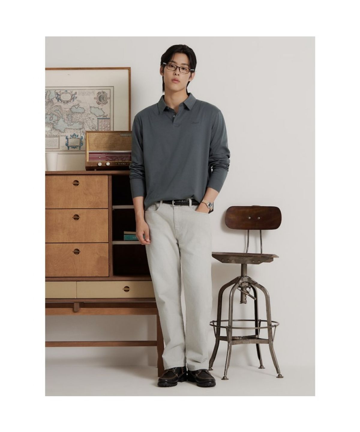 빈폴 멘(BEANPOLE MEN) 프리미엄 플로우 칼라넥 티셔츠  애쉬