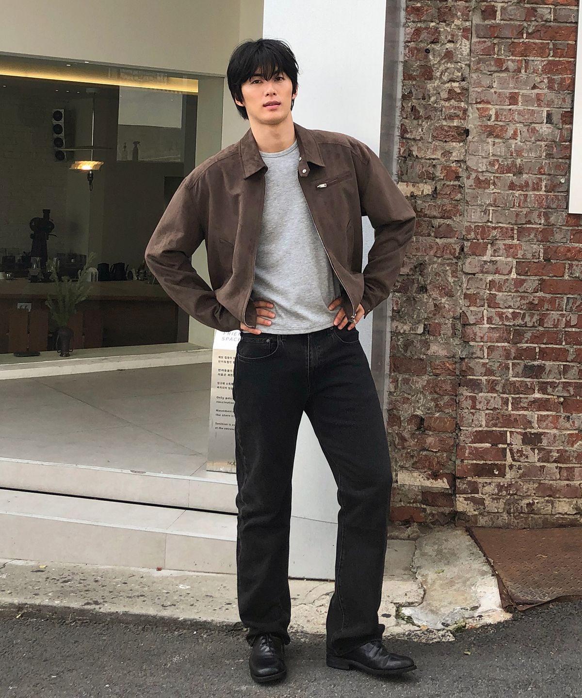 데이(THEY) 스웨이드 카라 블루종 자켓_DARK BROWN