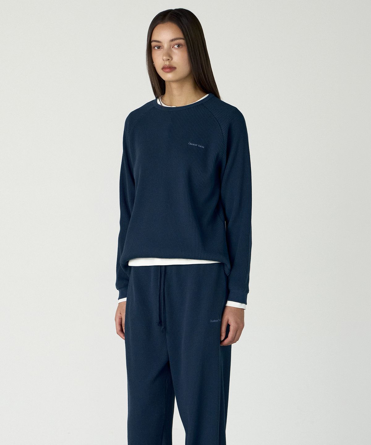 아웃도어 보이스(OUTDOOR VOICES) WAFFLE RAGLAN LONG SLEEVE TEE (NAVY)