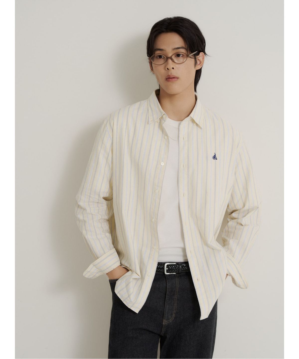 빈폴 멘(BEANPOLE MEN) 옥스퍼드 변형 스트라이프 셔츠  레몬
