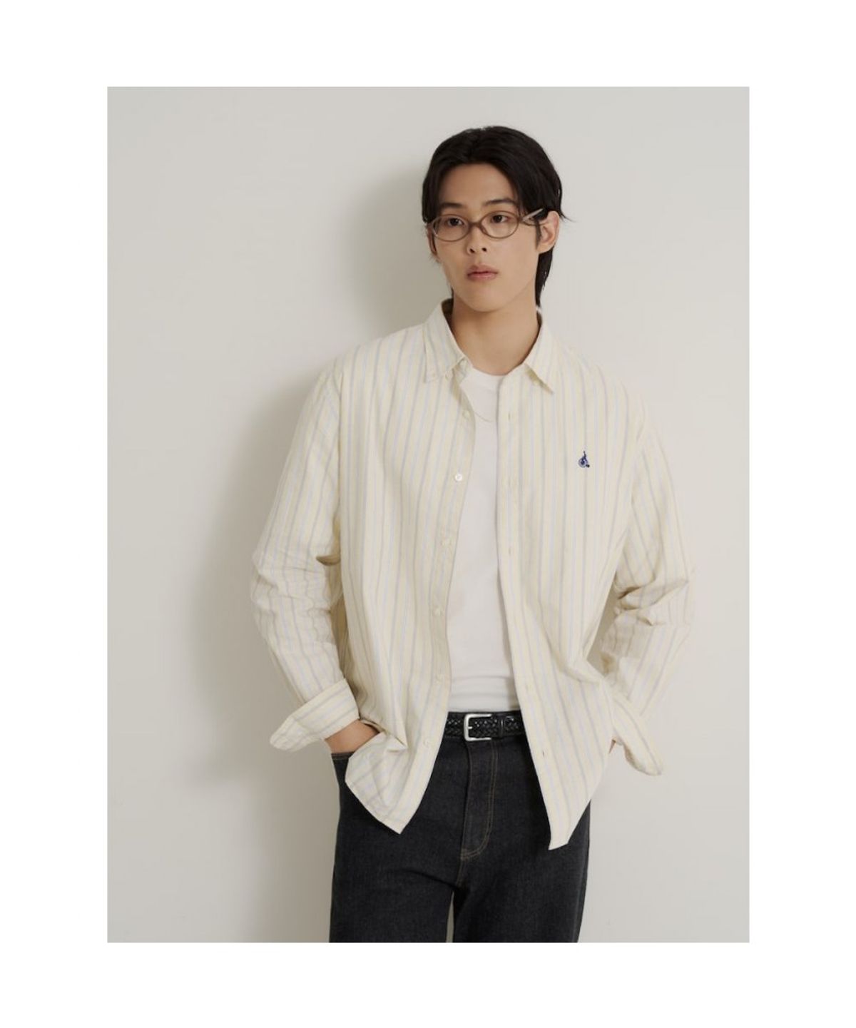 빈폴 멘(BEANPOLE MEN) 옥스퍼드 변형 스트라이프 셔츠  레몬