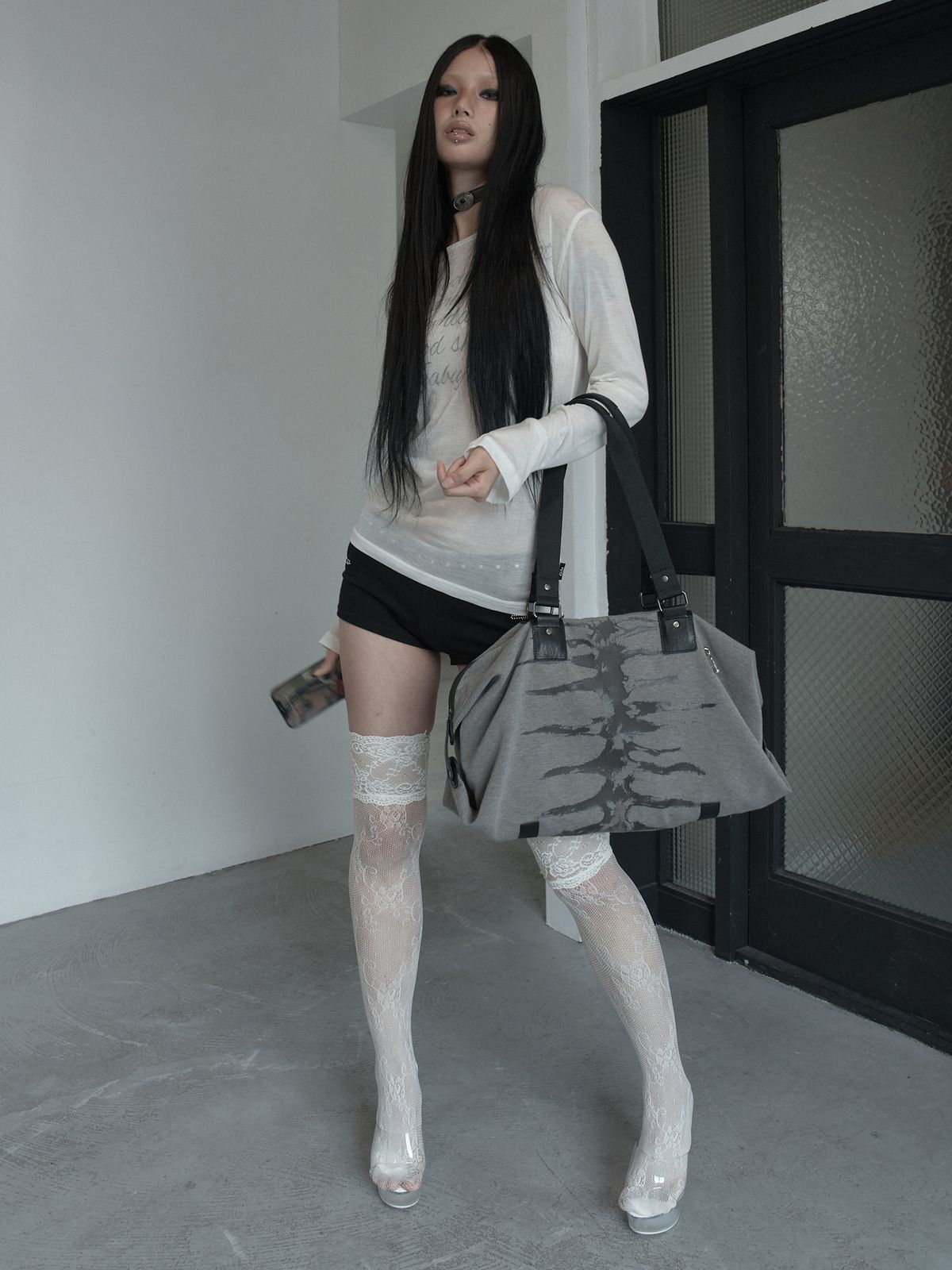 피넛루프(PEANUT LOOP) Spine Printed bag Gray