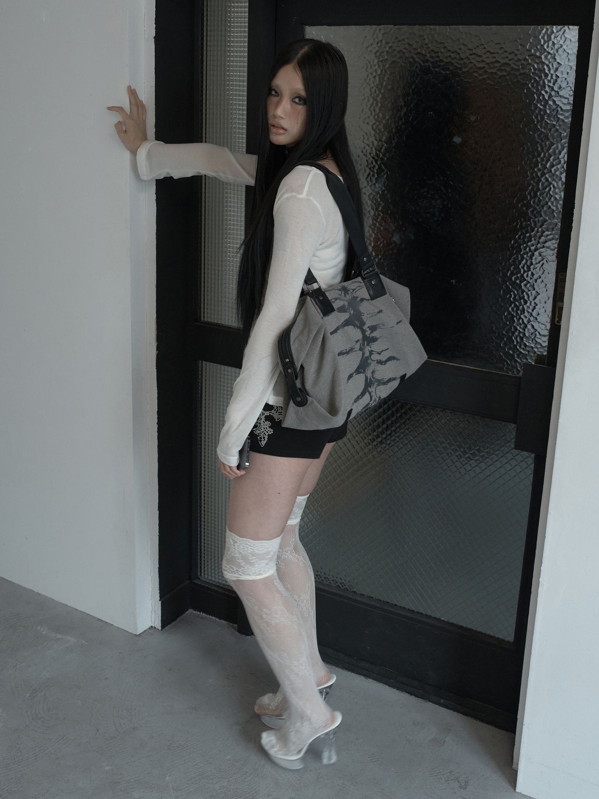 피넛루프(PEANUT LOOP) Spine Printed bag Gray